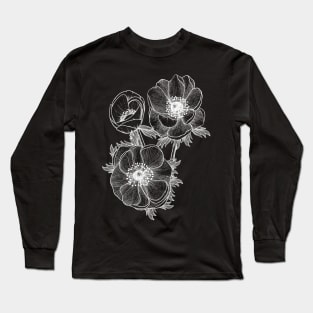 Anemone Line Art - Black Bacground Long Sleeve T-Shirt